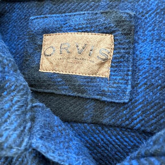 Orvis Men's Classic Collection M Blue Black Flannel Button Up Shacket Fisherman - Picture 3 of 10